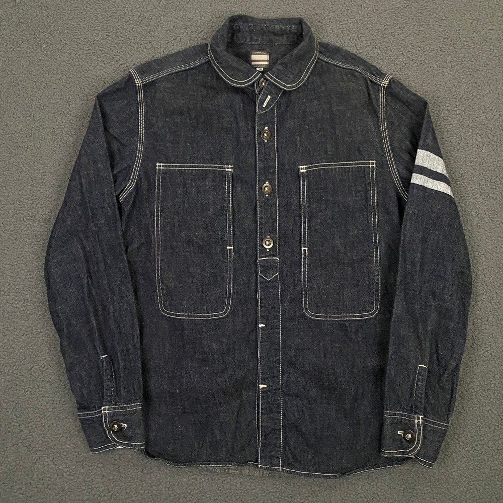 Momotaro Jeans Jail Pocket Shirt Mens size 40 Blue SJ191 8oz GTB Denim Stripe